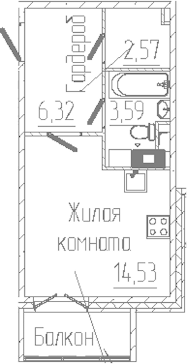 Квартира студия 27.94 м², 3/6 эт., ЖК «SERTOLOVO PARK»